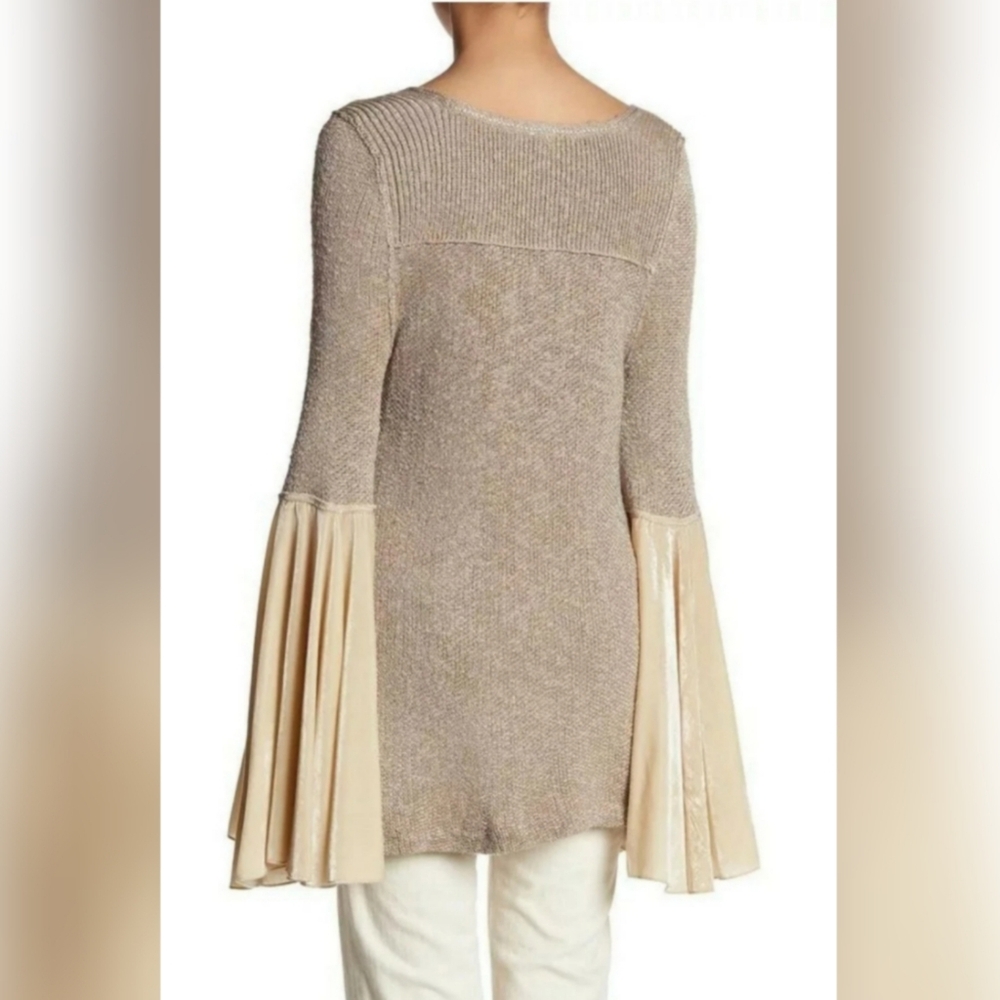 FREE PEOPLE Celestial Velvet Bell Sleeves Sweater Knit Tunic Top Size Small - Picture 4 of 13